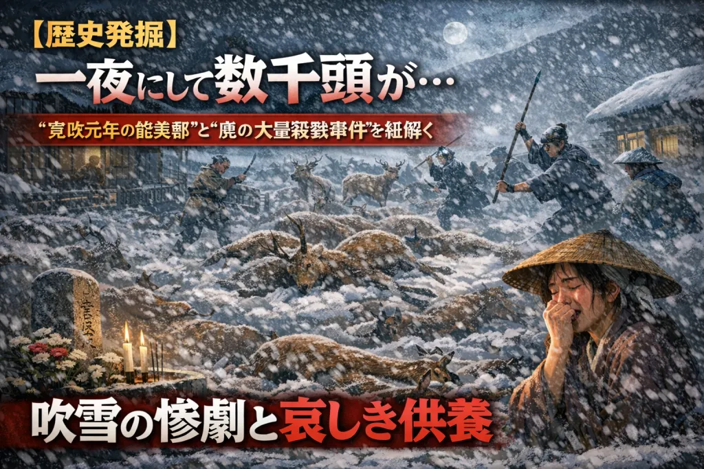 寛政元年（1789年）数千頭の鹿が山から落りてくる大惨事。一晩で120cmの豪雪が招いた「鹿」の悲劇。加賀藩：能美・小松周辺の歴史。